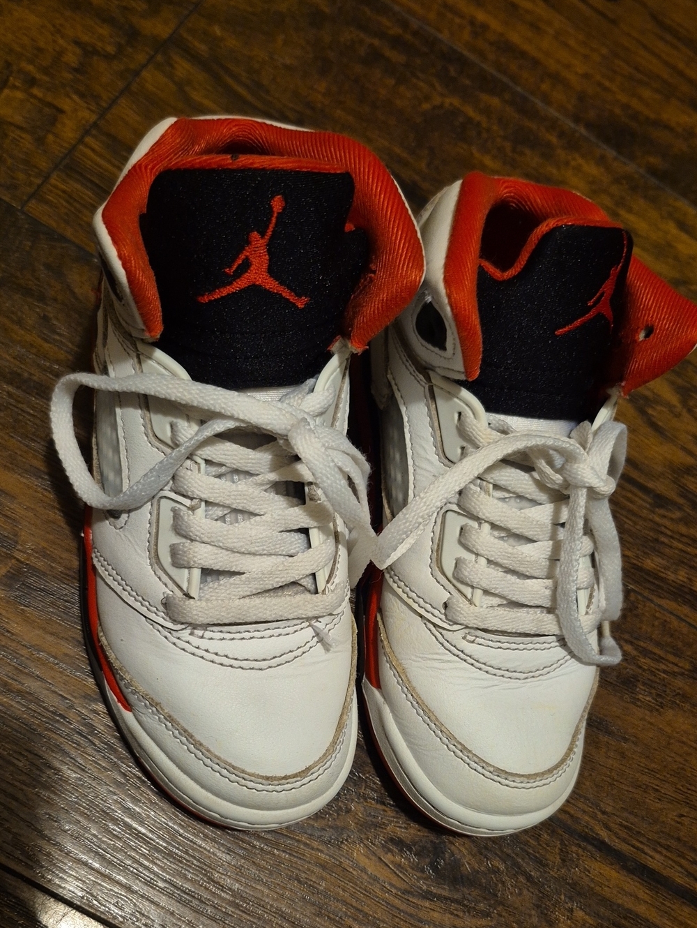 Kids White and Red Retro 5 High-Top Sneakers
